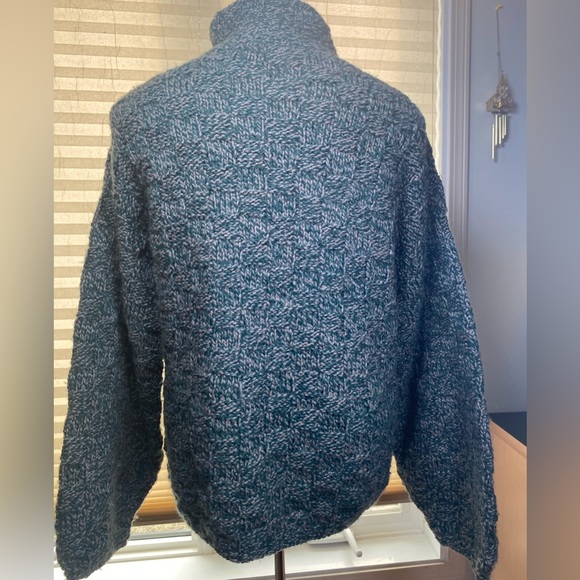 Handmade Knit Green and Cream Sweater with Puffy Sleeves - Picture 3 of 5